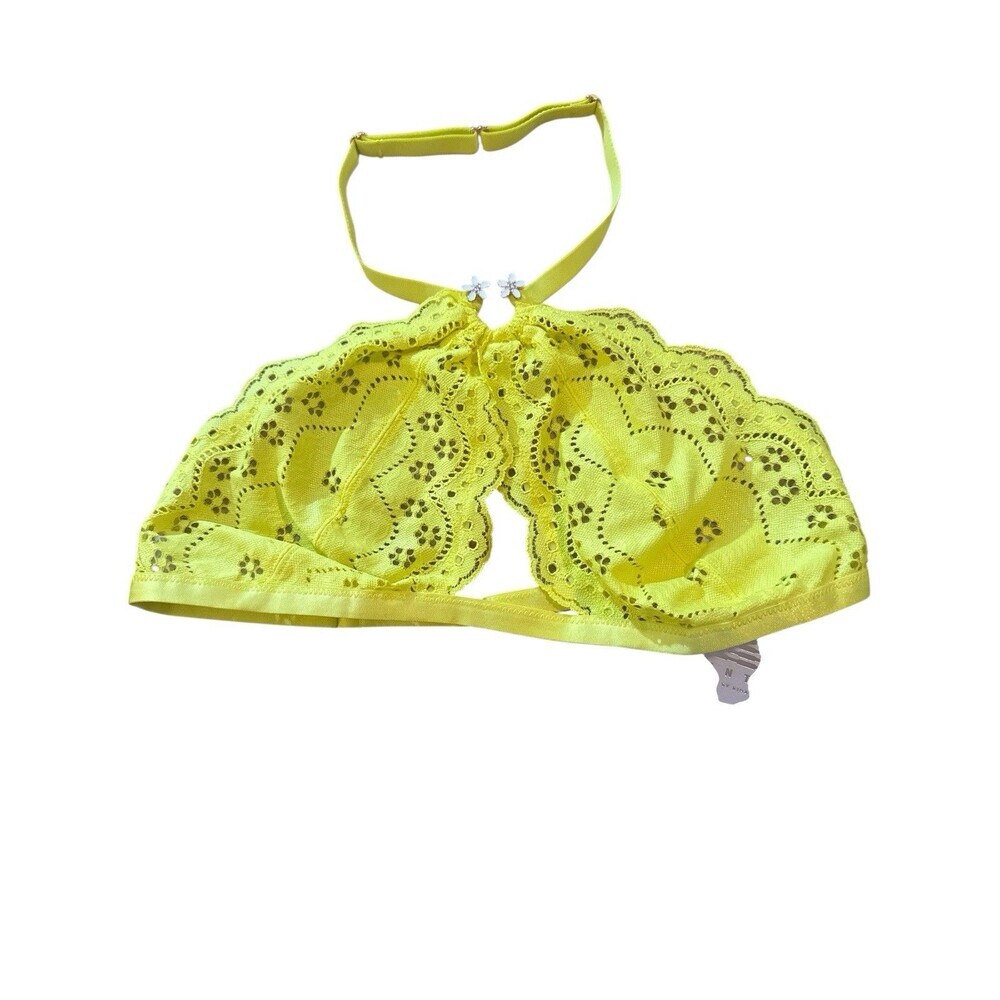 Savage X Fenty Neon Yellow Lace Halter Bralette Nwt Floral Eyelet Lingerie Large — image 2 of 4
